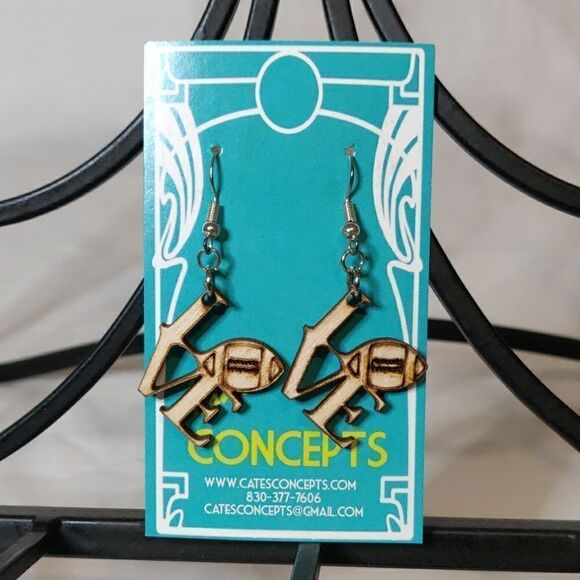 "Love Football" Laser Cut‎ Wood Earrings - Picture 1 of 4